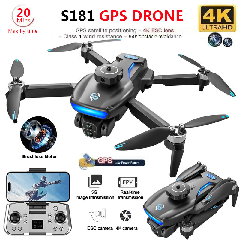 Drone Camera Wide Angle - S181 GPS 드론 완구, 4K 전문